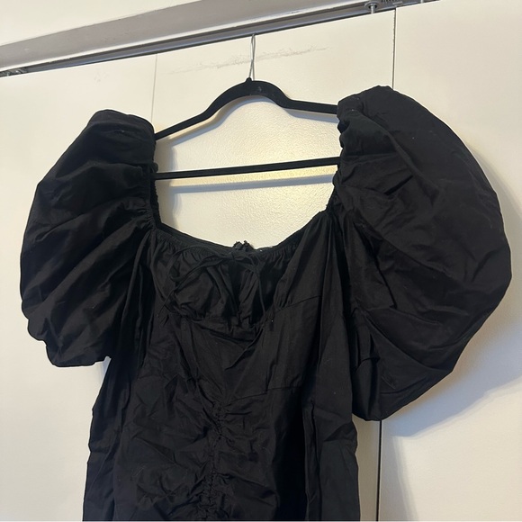 ASOS LUXE Black Puff Sleeve Ruched Mini Dress - Picture 3 of 7